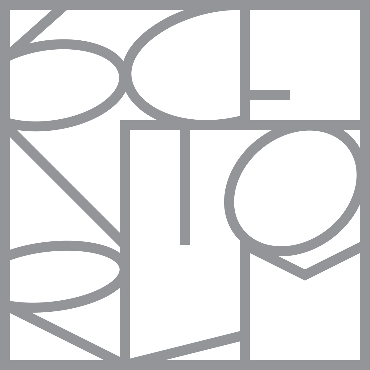 Modern geometric logo with stylized gray letters on a black background, fragrance theme